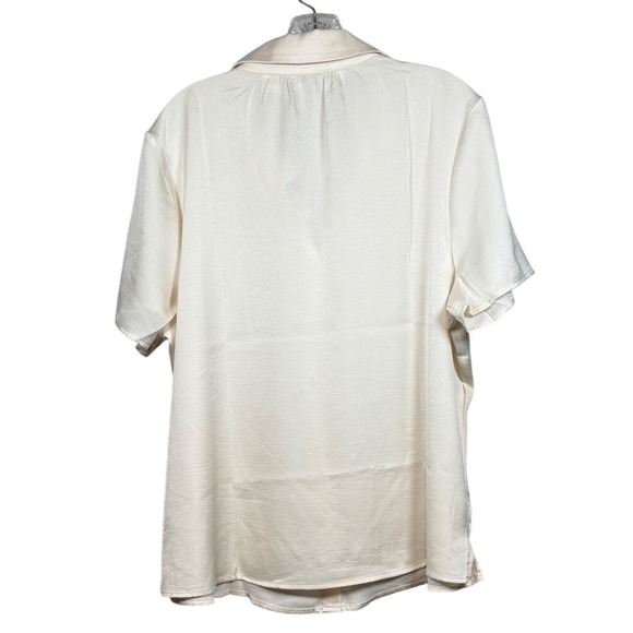 BEAUTIFUL by Lawrence Zarlan Short Sleeve Button Down, Silky Shirt, Off White, L - Picture 2 of 8